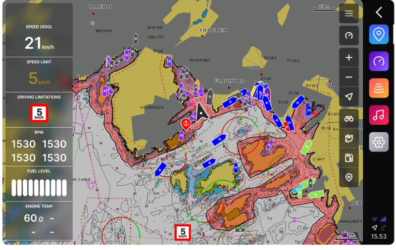 Maritime limitations areas display for Norway